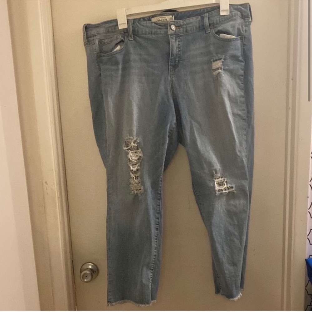 Torrid Light Blue Distressed Boyfriend Jeans with Lace